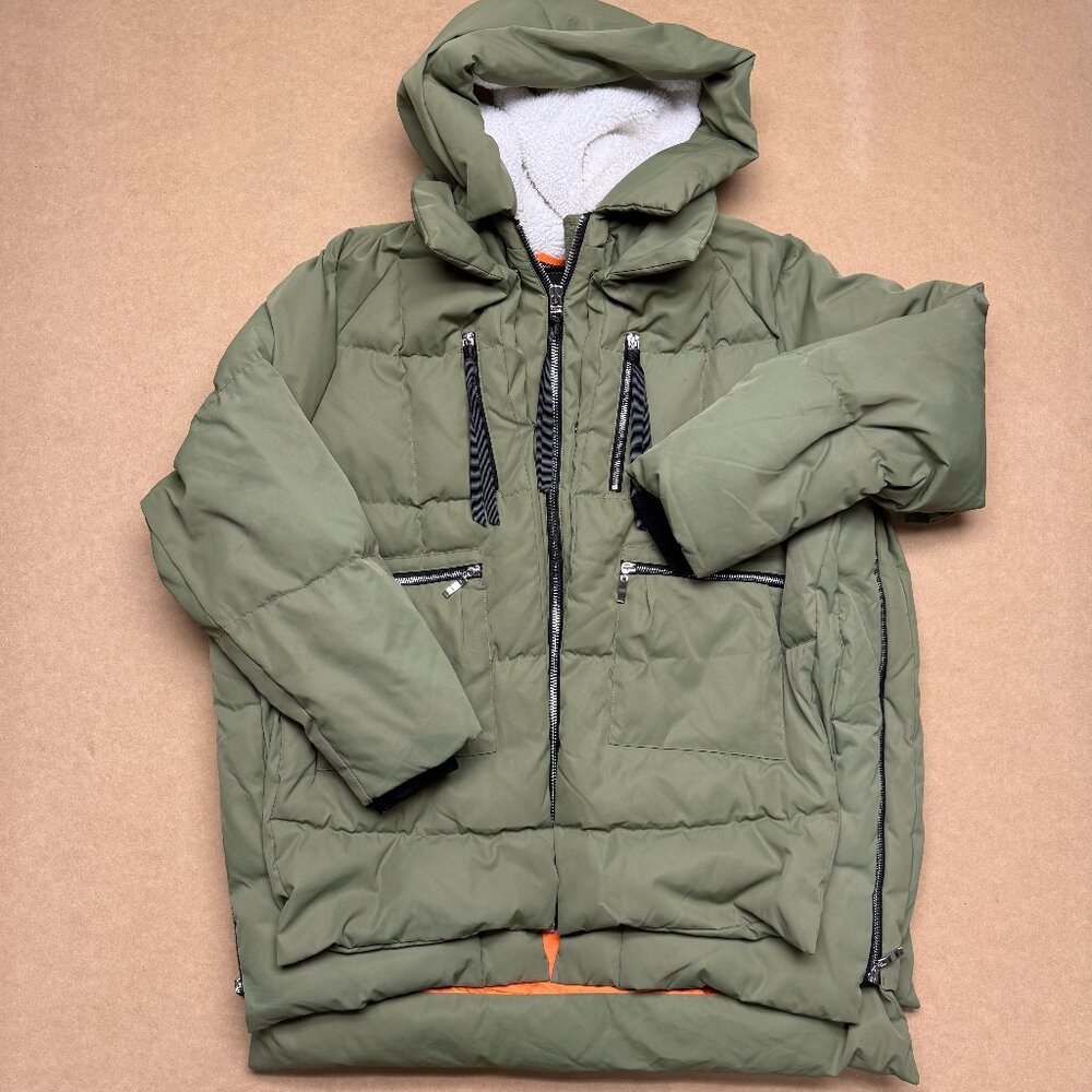 Orolay Universe Thickened Down Parka Jacket Womens 2XL Green Sherpa Lined Hooded